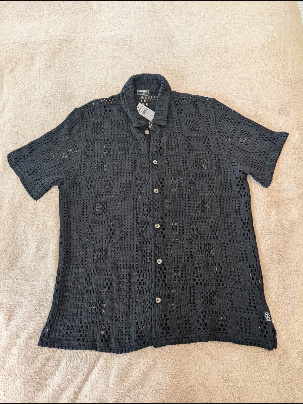 Todd Snyder Black Tonal Square Open-Knit Cabana Shirt